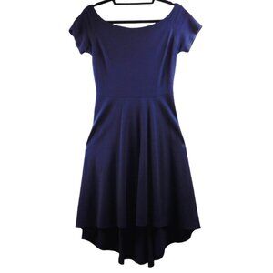 Sarin Mathews Navy Fit & Flare Dress – Size M – Short Sleeve High-Low Hem